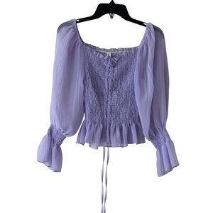 90s Y2k Peasant Fairy Top Sheer Smocked Ruffles Flutter Mushroom Sleeve Sz S NWT